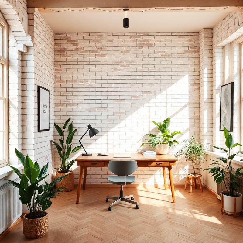 Home office com parede decorativa