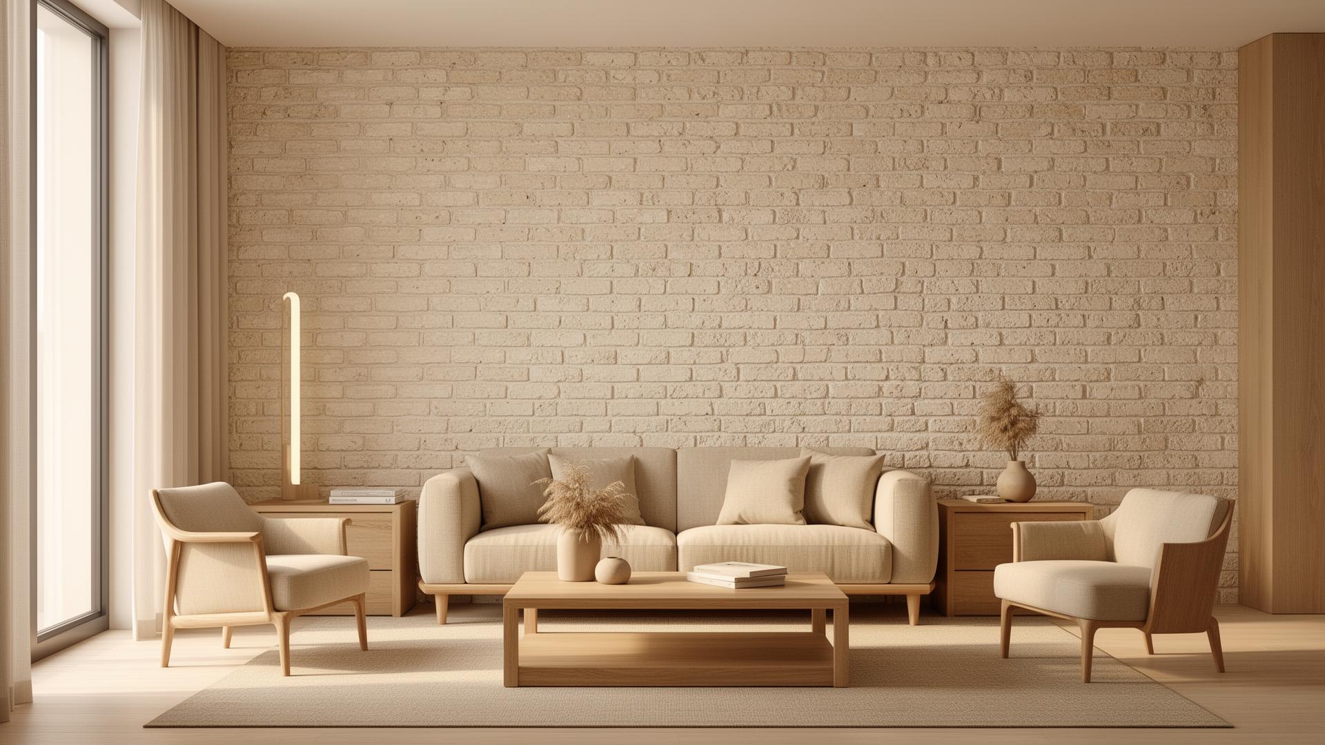 Interior elegante com parede de tijolinhos de gesso